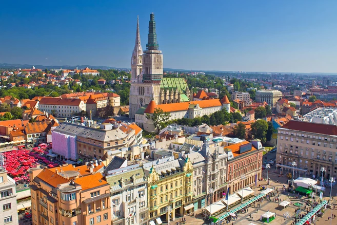 Zagreb main square and cathedral